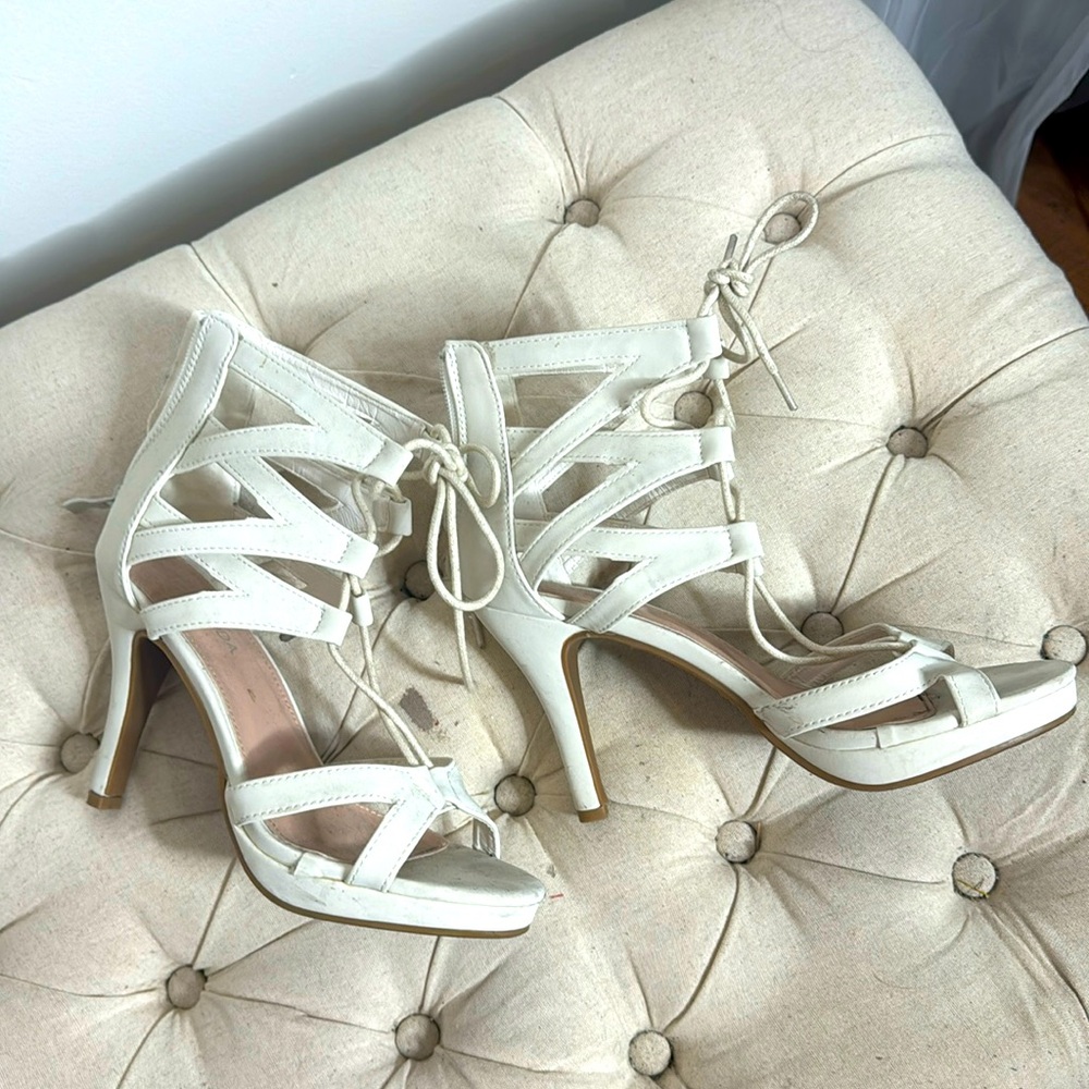 Beige Heels Strap up Heels 7